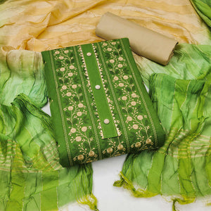 Green Floral Embroidered Cotton Blend Dress Material