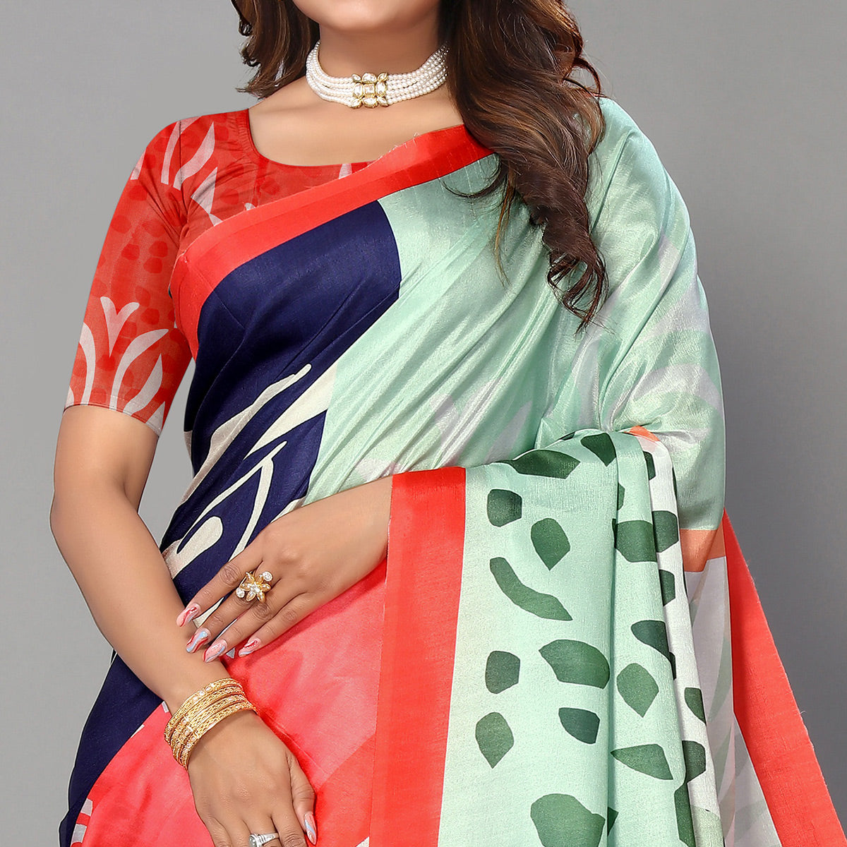 Multicolored Digital Printed Dola Silk Saree