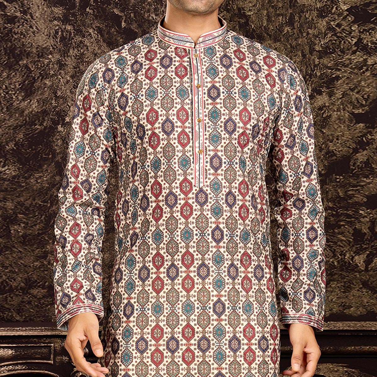 Multicolor Lucknowi And Digital Printed Cotton Kurta Pyjama Set