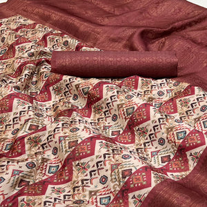 Cream Digital Printed Cotton Silk Saree