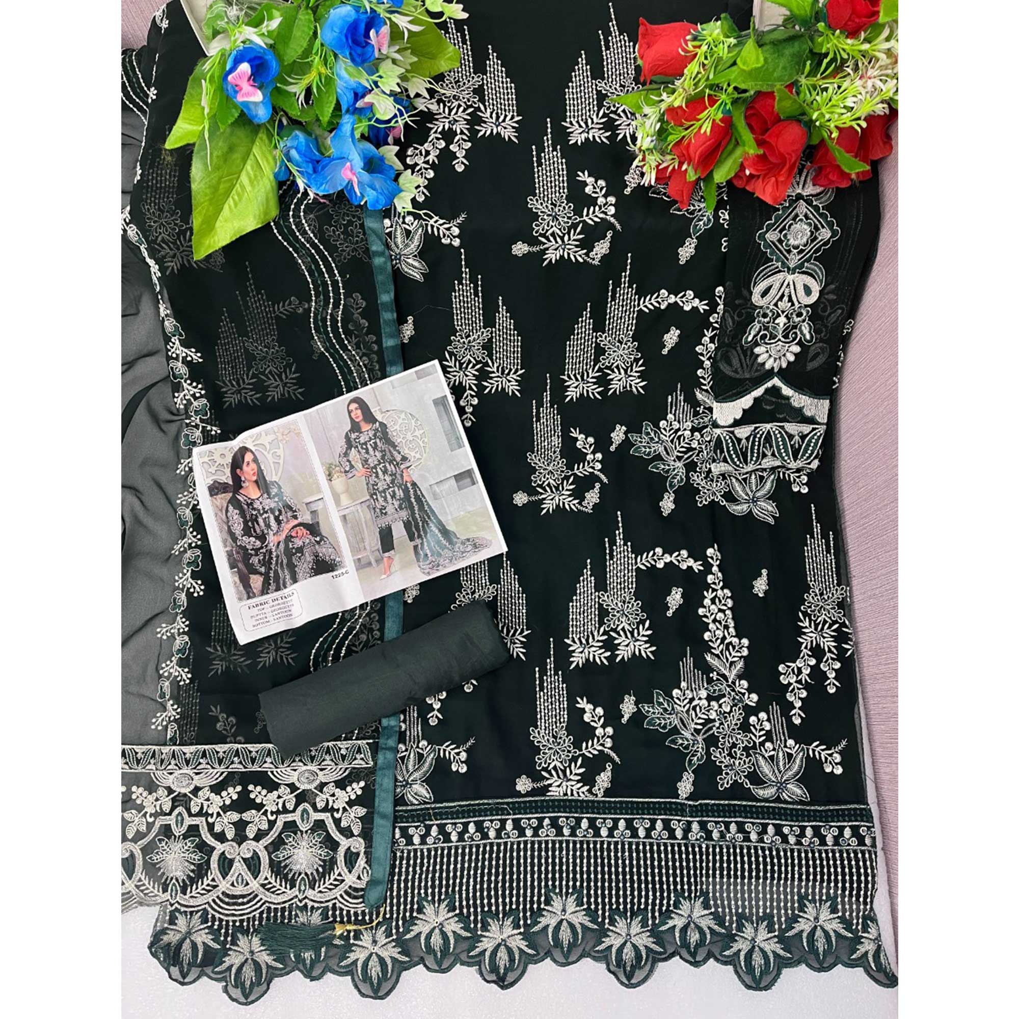 Green Floral Embroidered Georgette Pakistani Suit