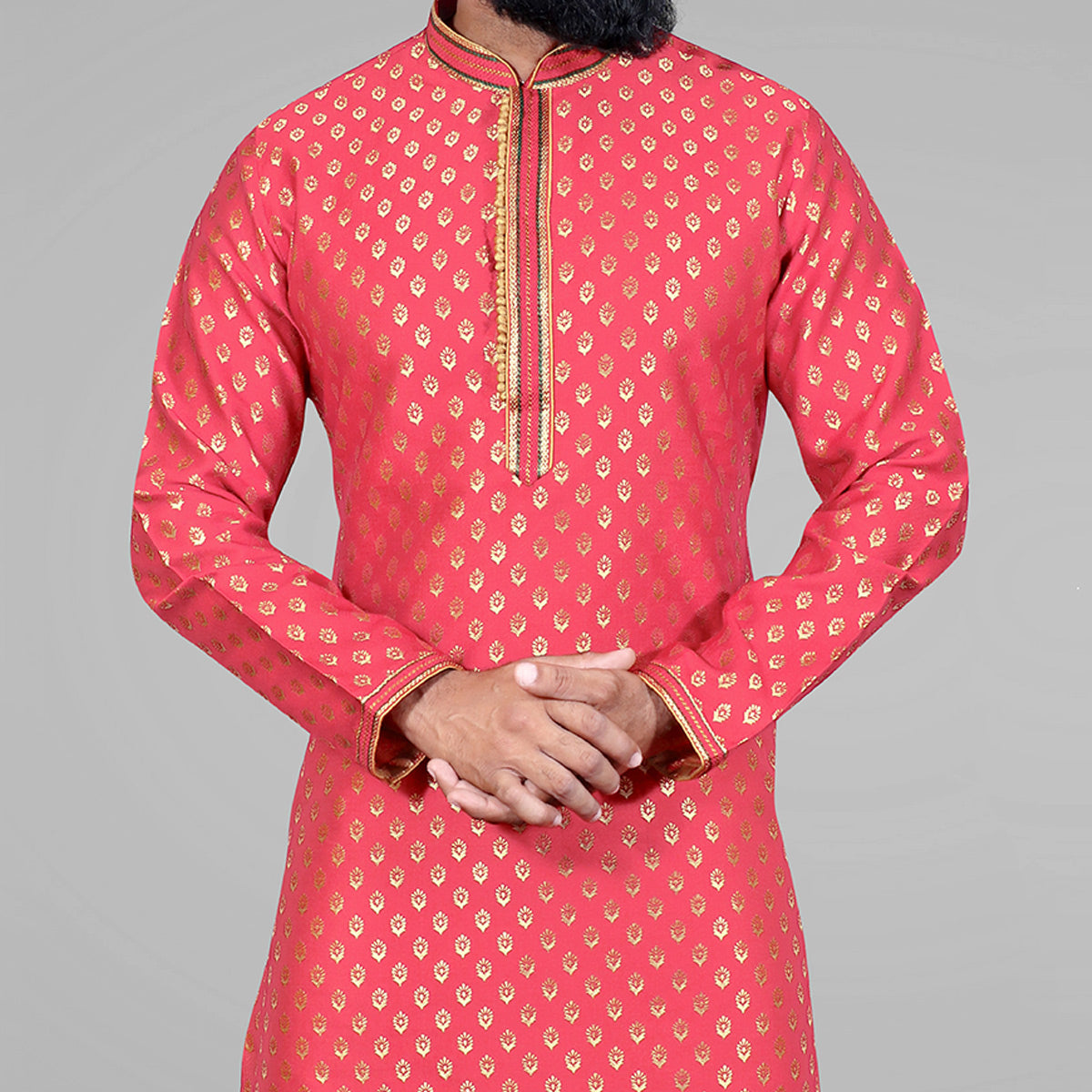 Pink Woven Jacquard Kurta Pyjama Set
