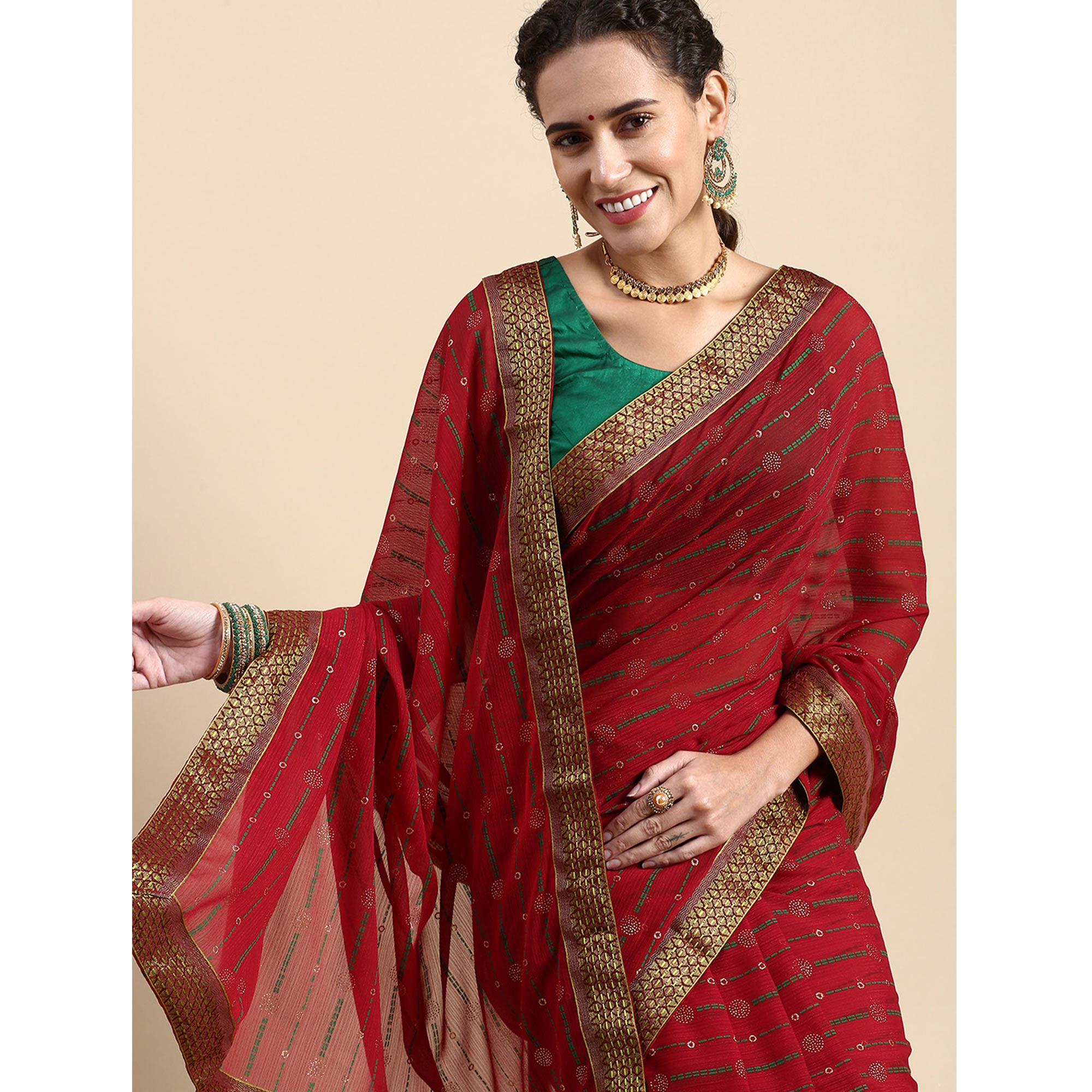 Maroon Foil Printed Zomato Saree