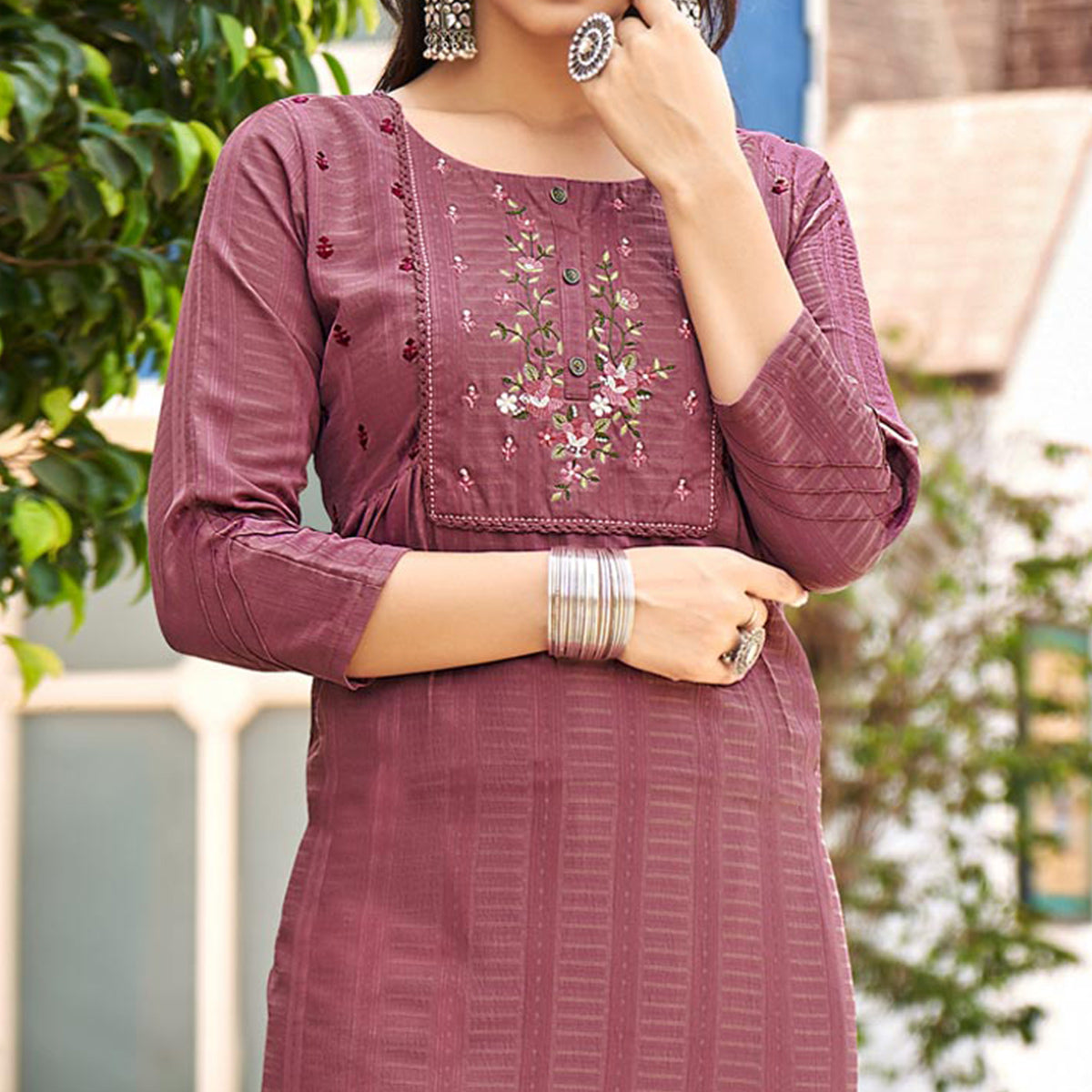 Mauve Embroidered Rayon Kurti