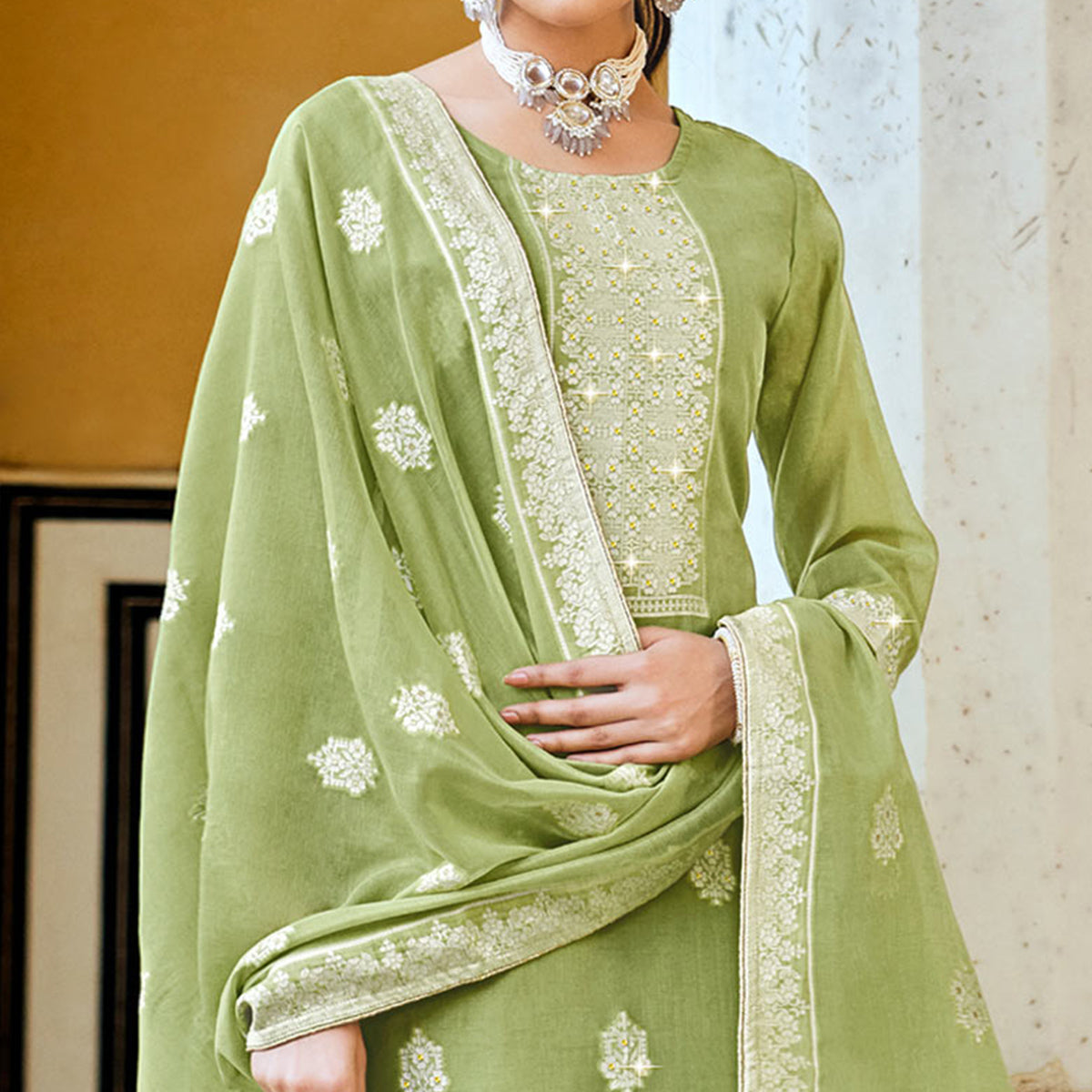 Green Woven Pure Cotton Suit