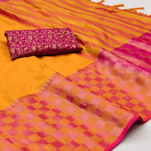 Orange Woven Cotton Silk Saree With Tassels
