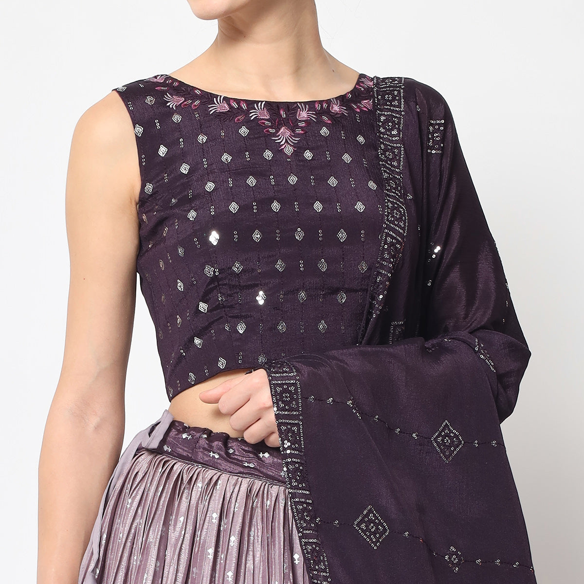 Violet Foil Printed Chiffon Lehenga Choli