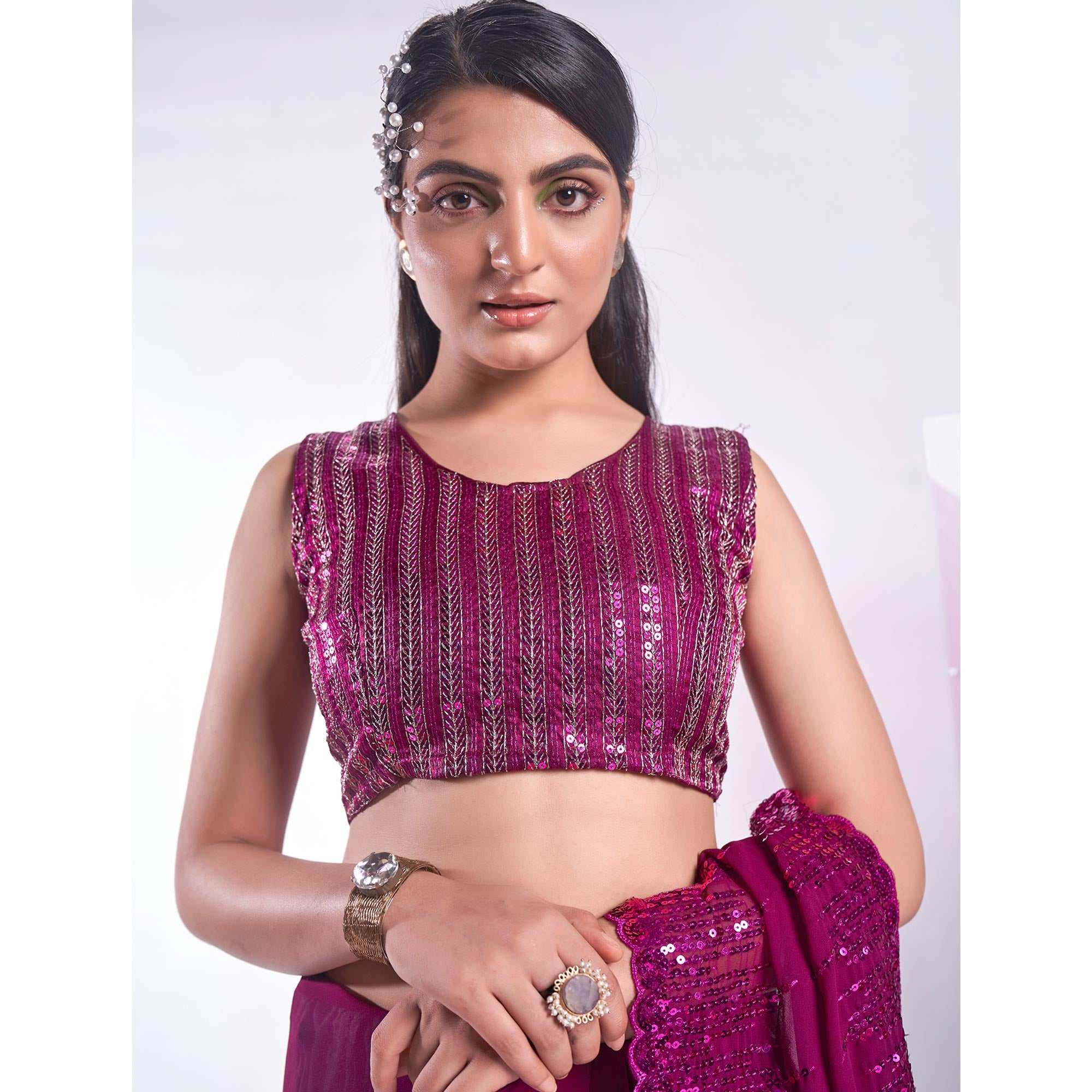 Purple Sequins Embroidered Georgette Saree