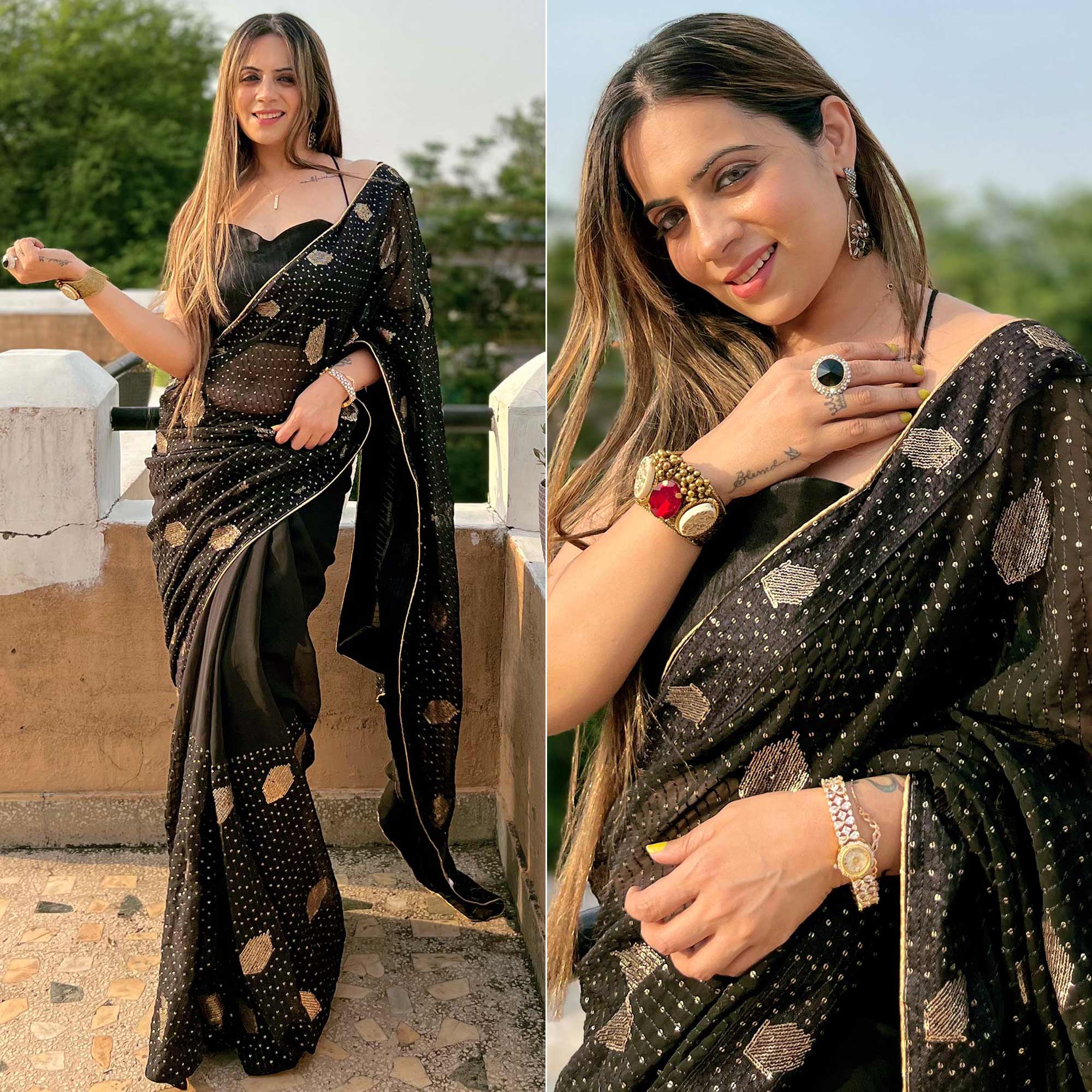 Black Sequins Embroidered Georgette Saree