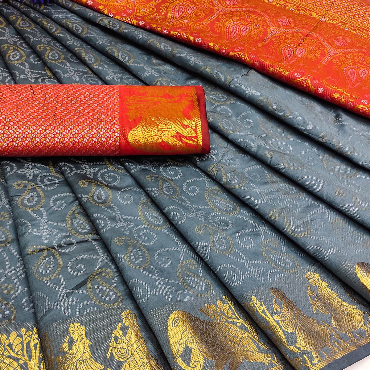 Grey Bandhani Woven Banarasi Silk Saree