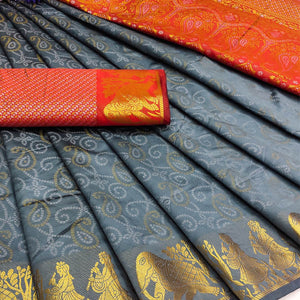 Grey Bandhani Woven Banarasi Silk Saree