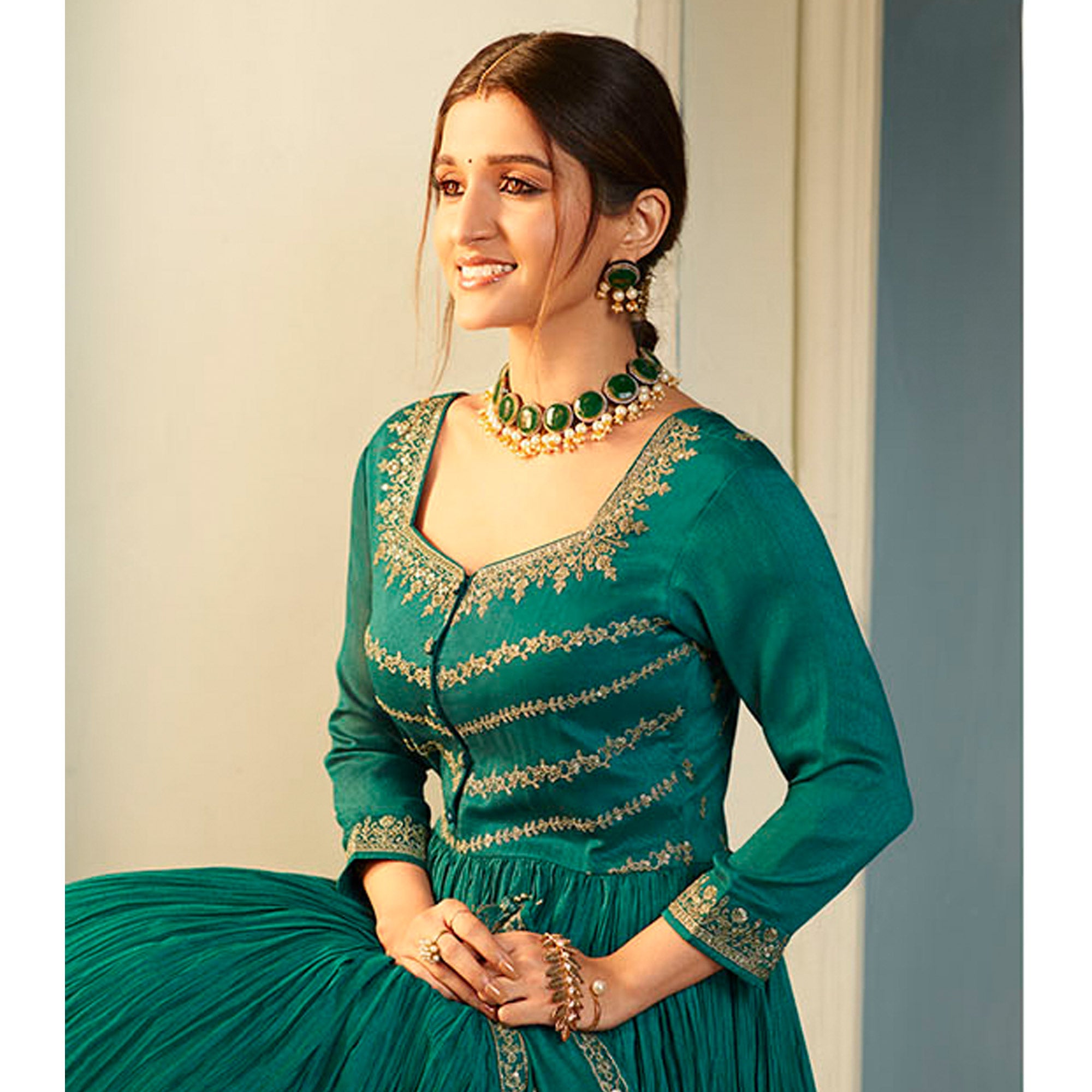 Rama Blue Embroidered Georgette Gown