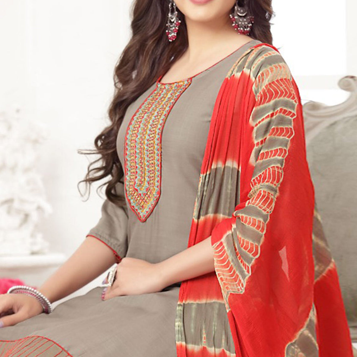 Grey Embroidered Rayon Patiala Suit