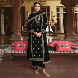 Green Embroidered Velvet Pakistani Suit