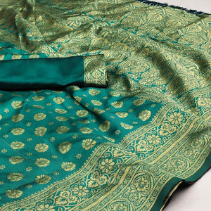 Rama Green Woven Jacquard Saree With Tassels