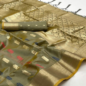 Grey Floral Woven Organza Saree