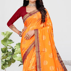 Orange Foil Printed Chiffon Saree