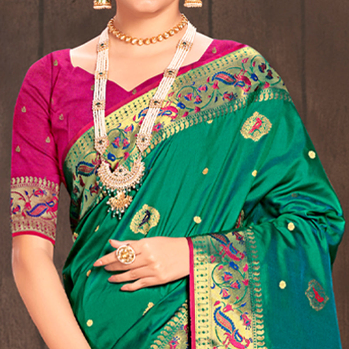 Green Woven Cotton Silk Paithani Saree