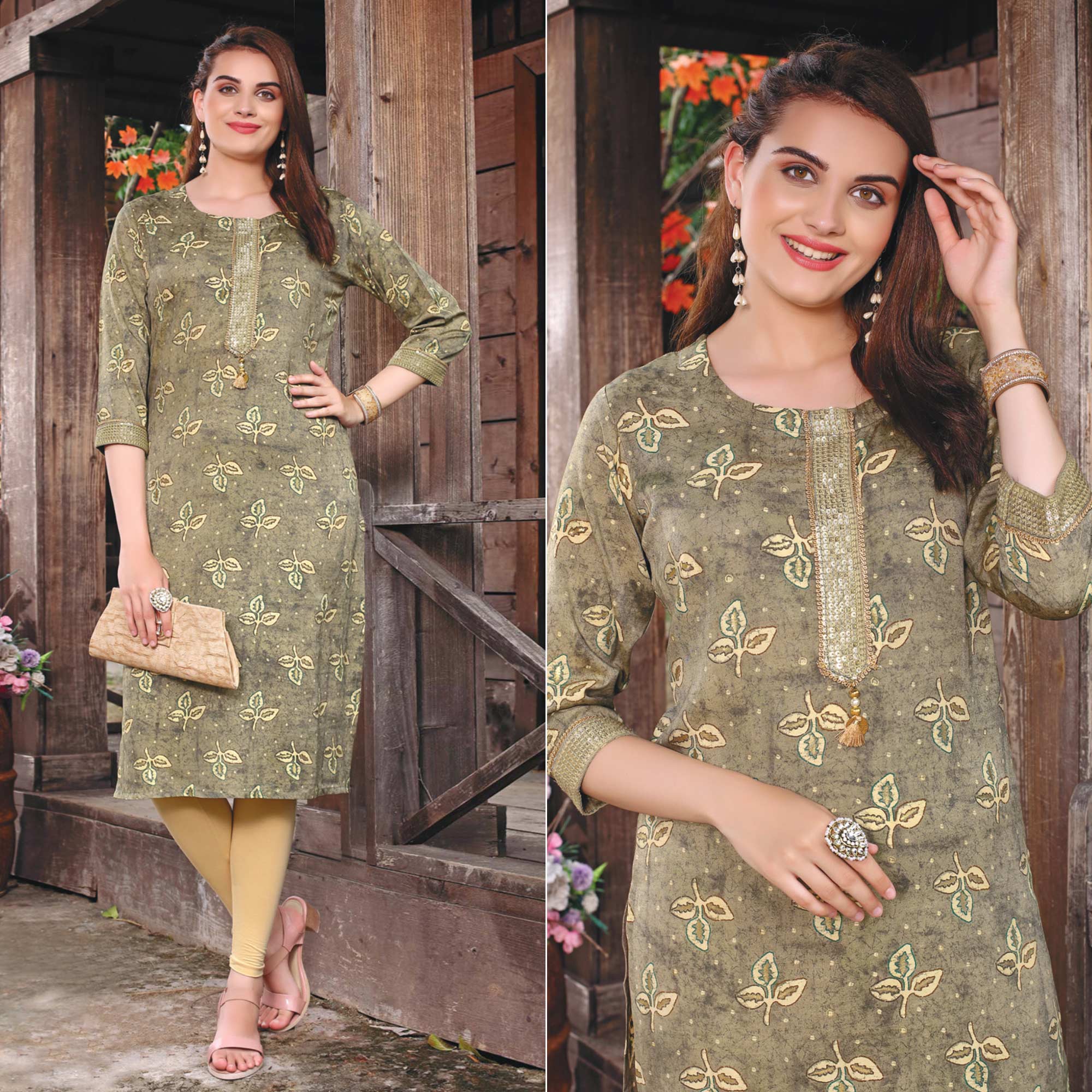 Green Printed Muslin Kurti