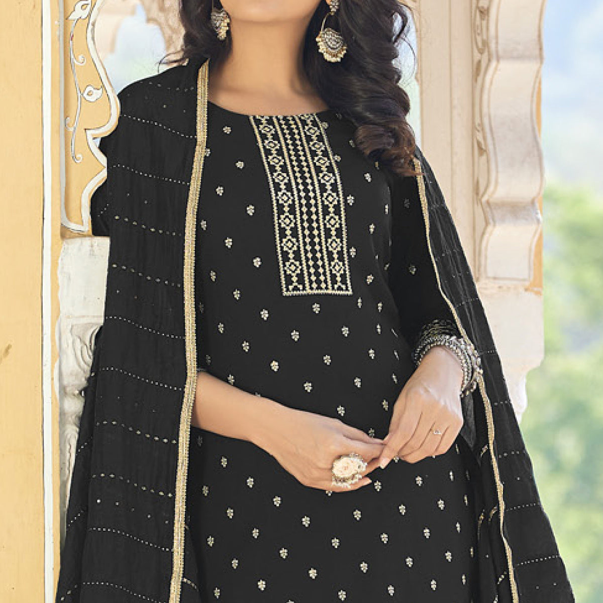 Black Embroidered Cotton Salwar Suit