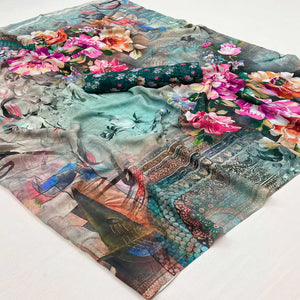 Multicolor Digital Floral Printed Georgette Saree
