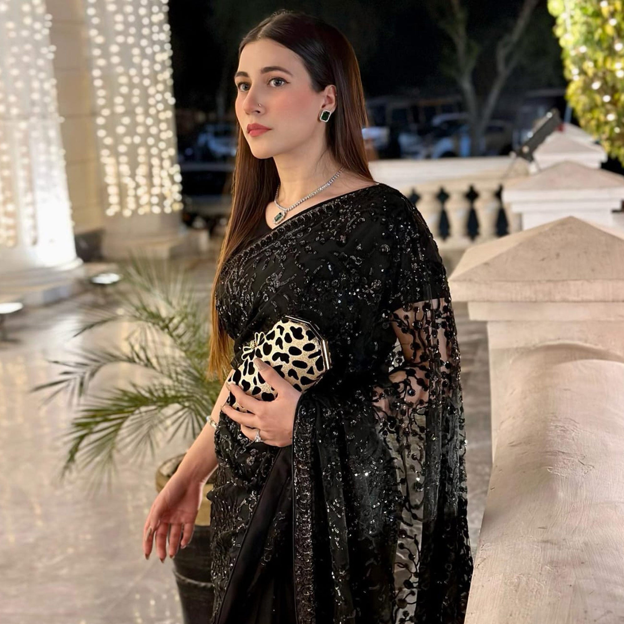 Black Sequins Embroidered Georgette Saree