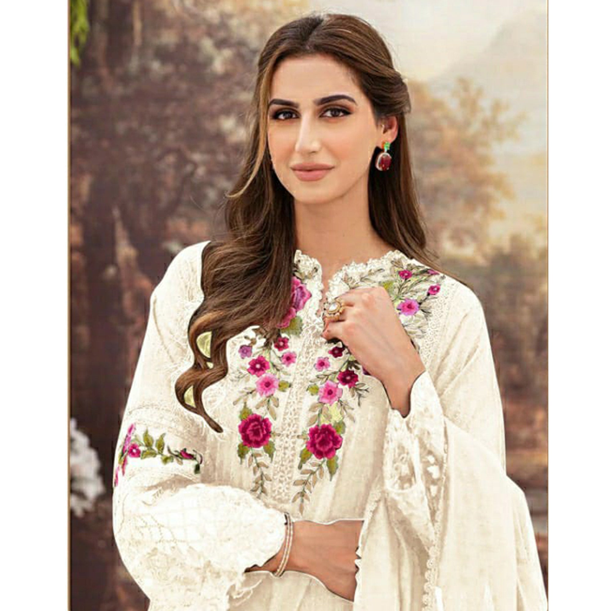 White Floral Embroidered Georgette Suit