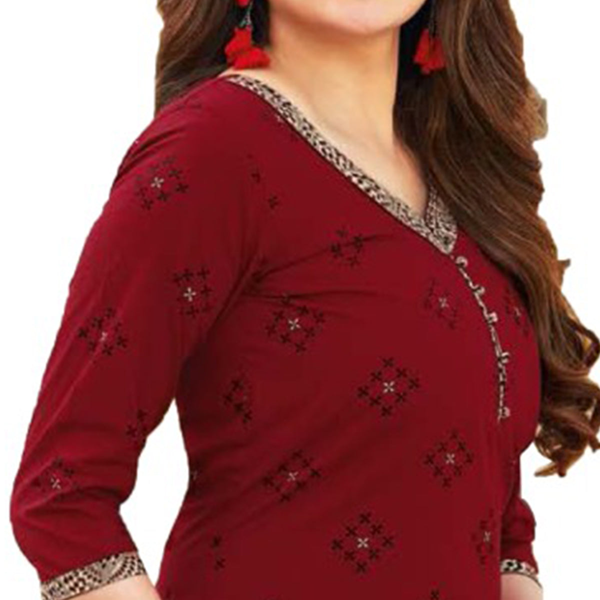 Maroon Printed Crepe Patiala Dress Material
