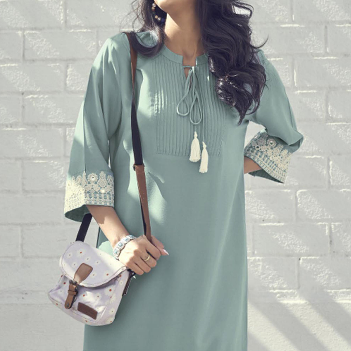 Sea Green Embroidered Rayon Tunic