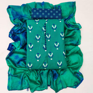 Rama Green Ikkat Printed Cotton Blend Dress Material