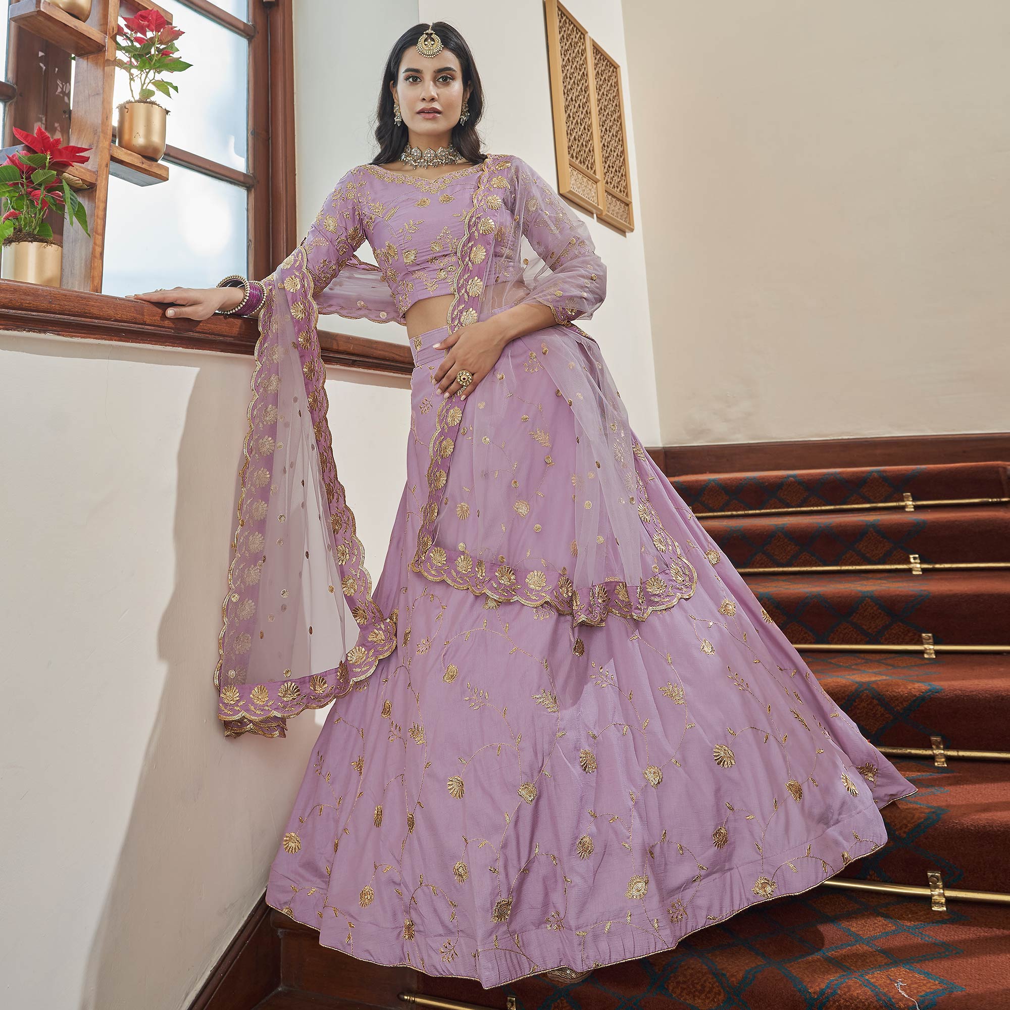 Light Purple Sequins Embroidered Art Silk Lehenga Choli