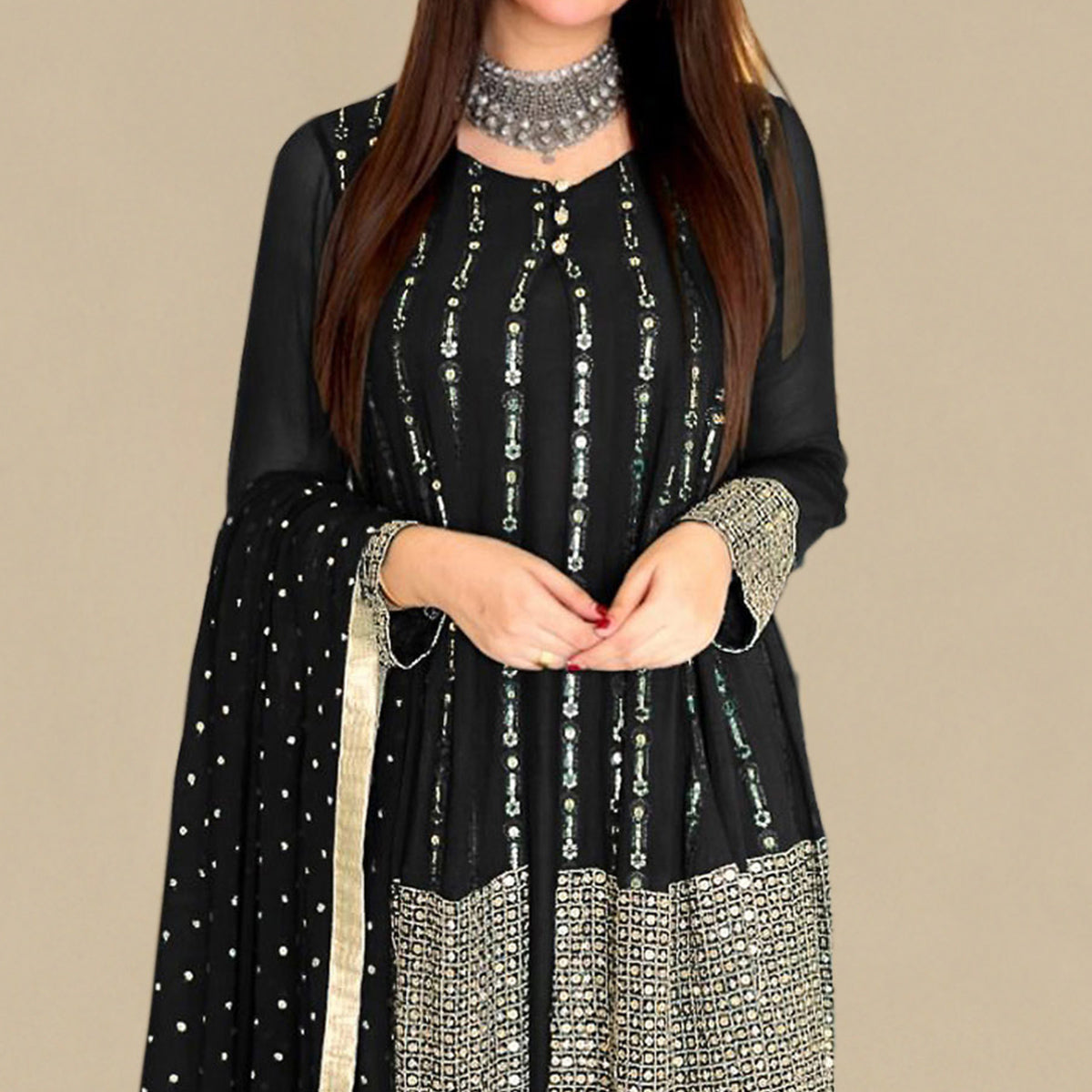 Black Sequins Embroidered Georgette Pakistani Suit