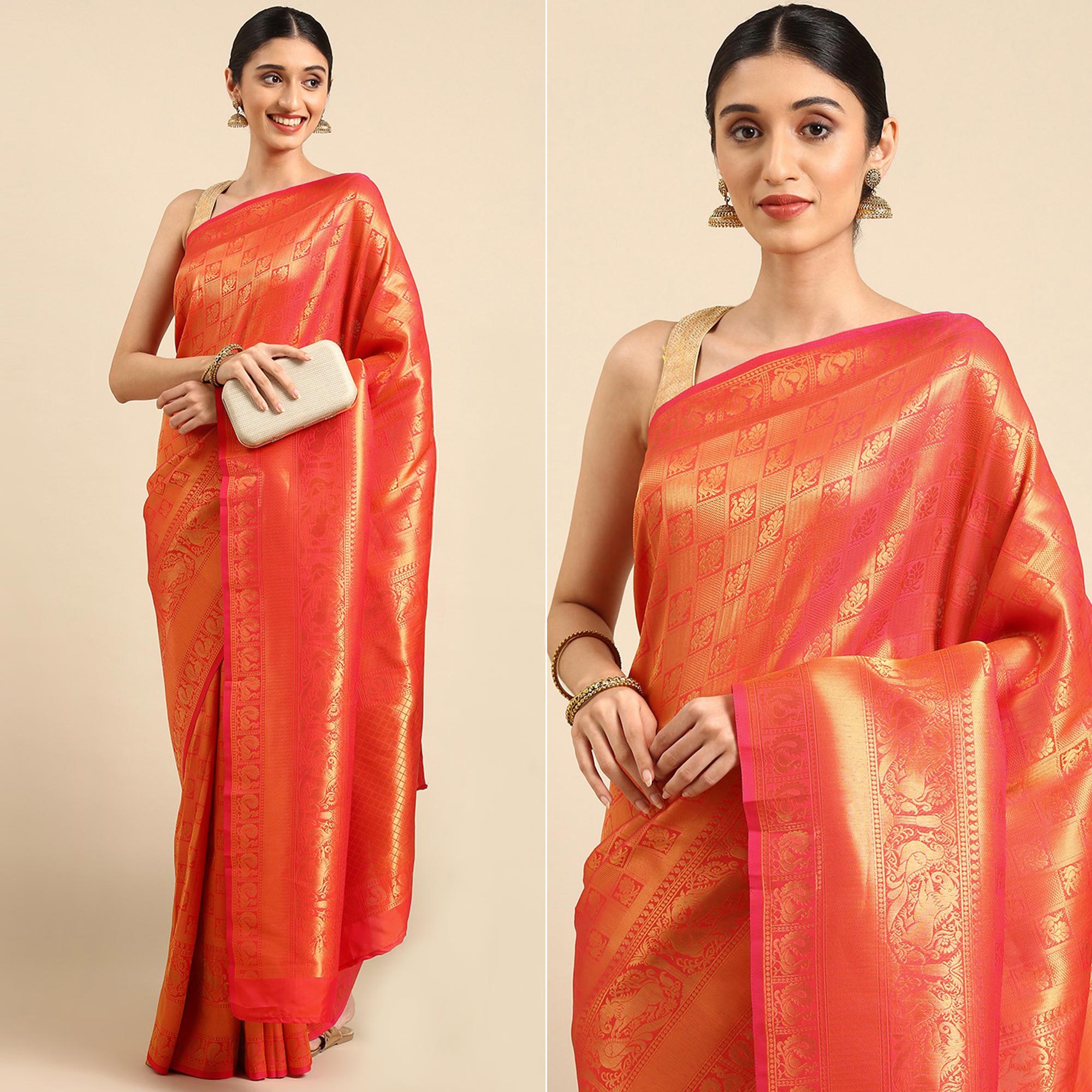Orange Woven Kanjivaram Silk Saree