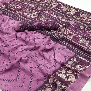 Wine Digital Printed Georgette Saree