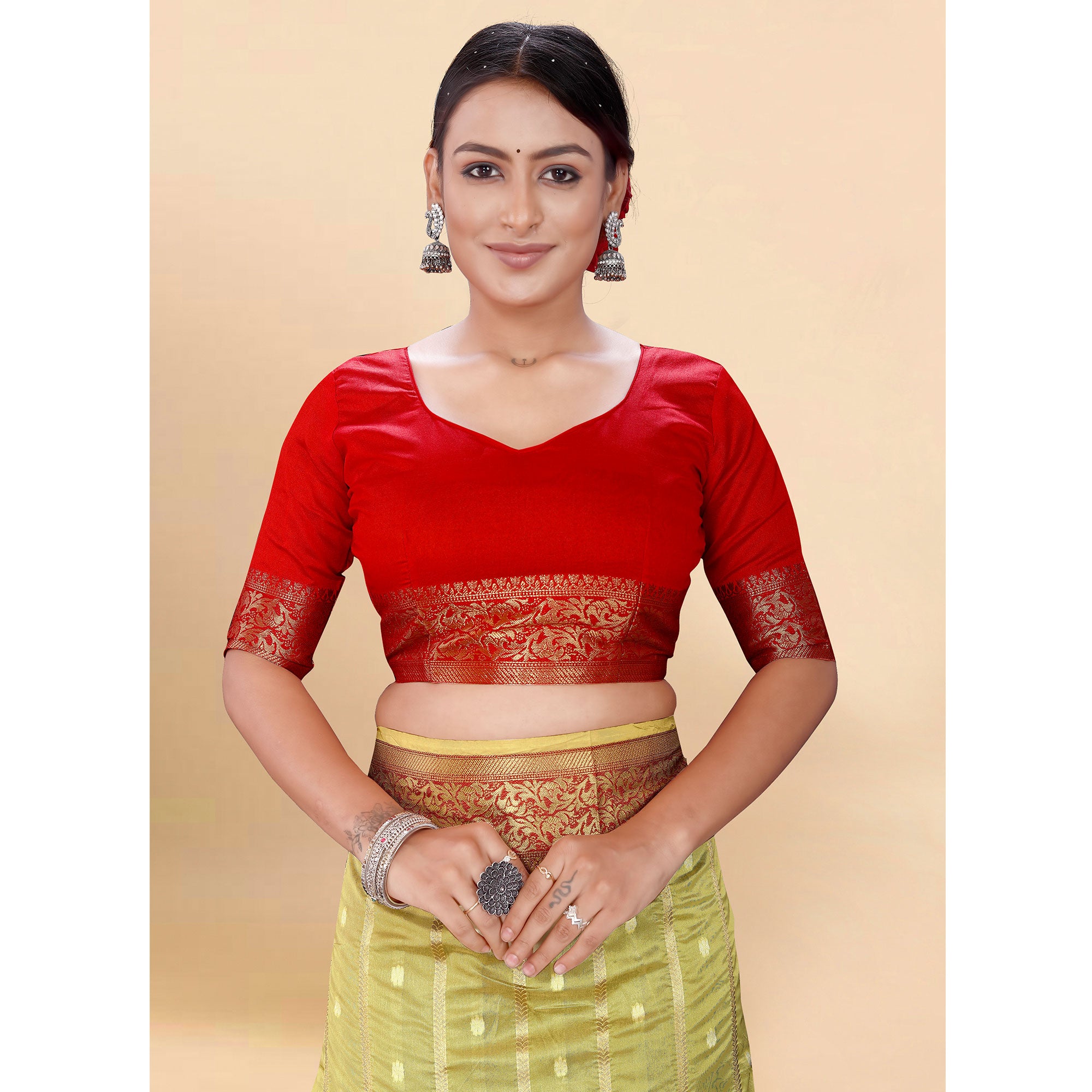 Yellow Woven Organza Saree With Tassels