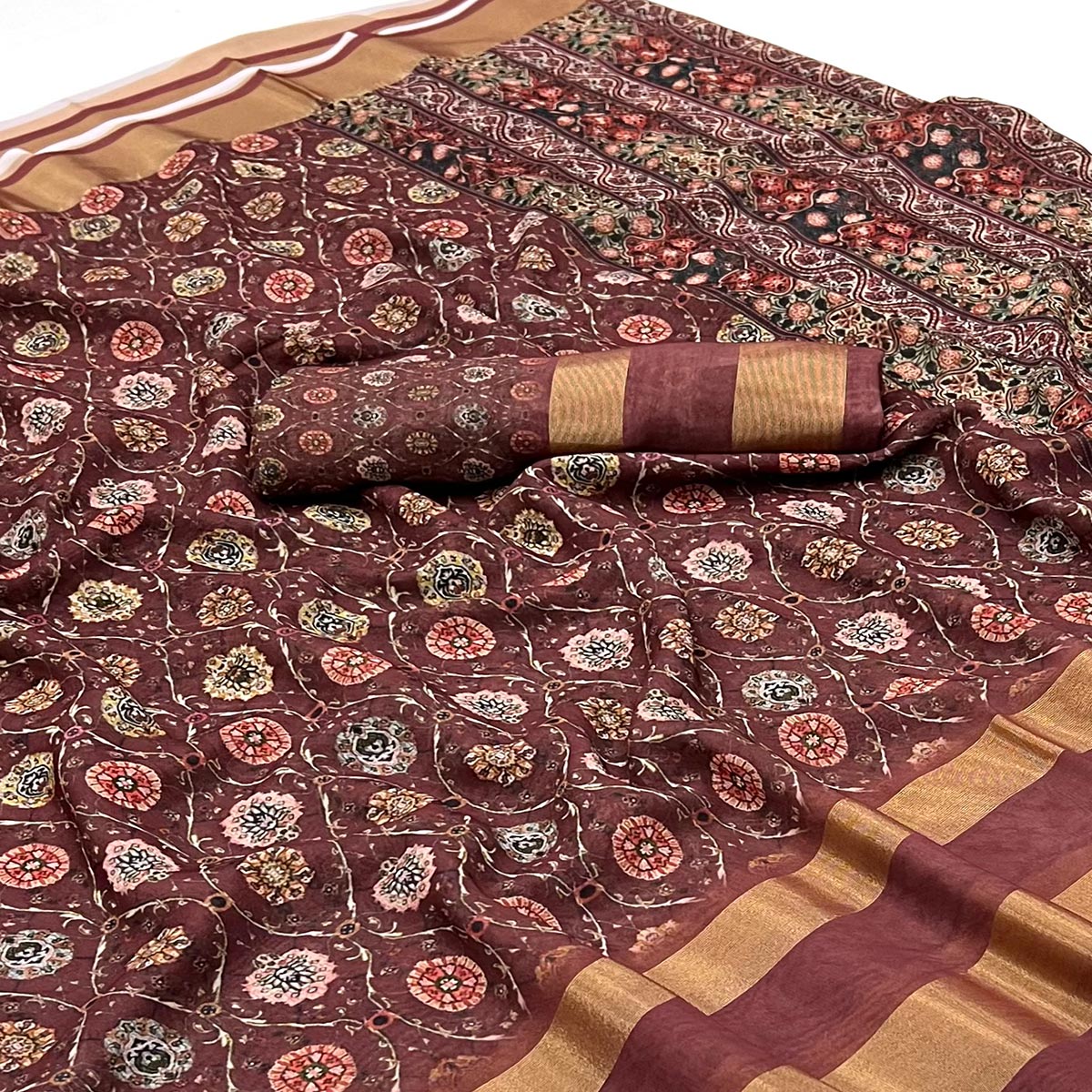 Mauve Digital Floral Printed Viscose Saree