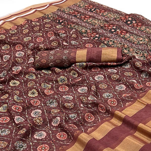 Mauve Digital Floral Printed Viscose Saree