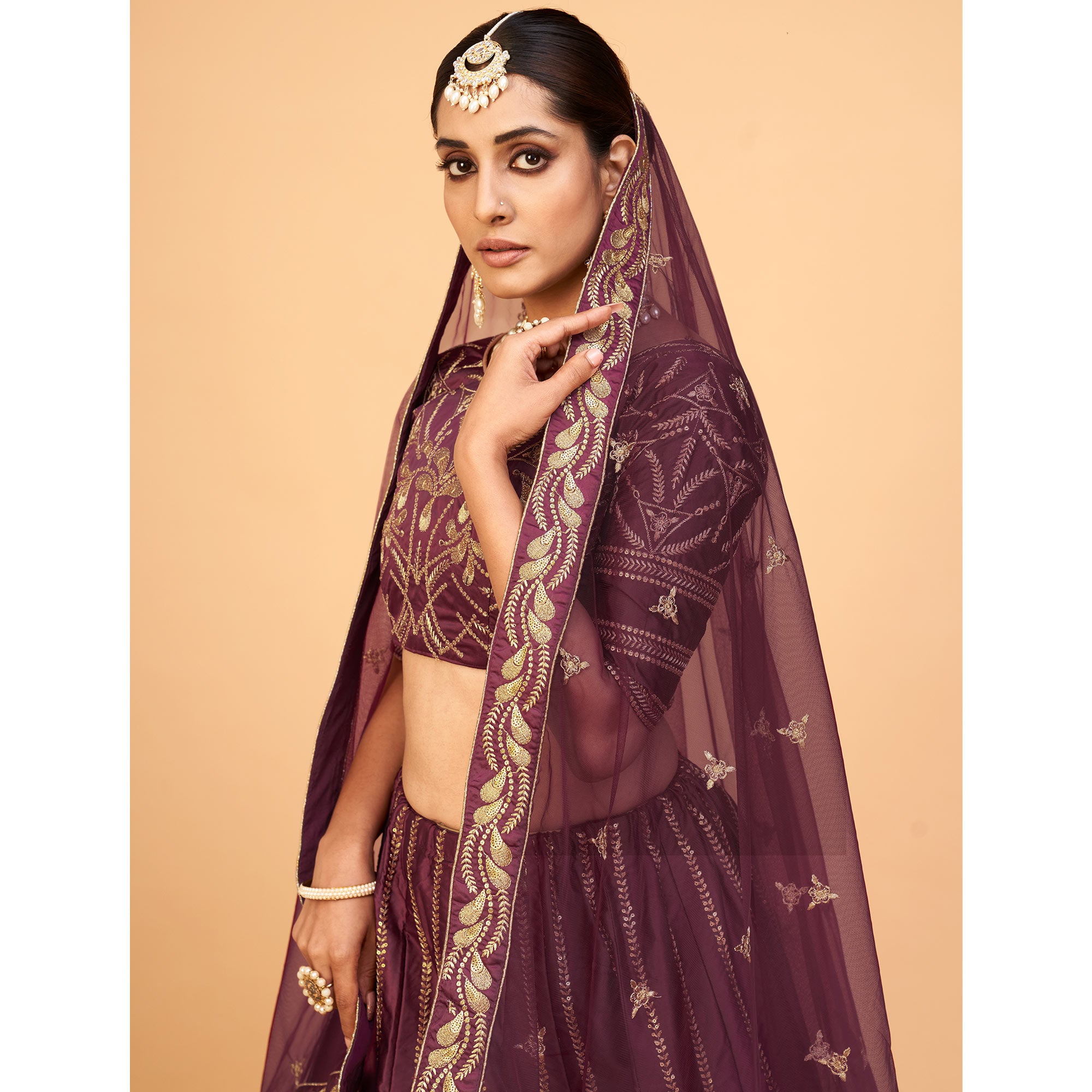 Wine Sequins Embroidered Art Silk Lehenga Choli