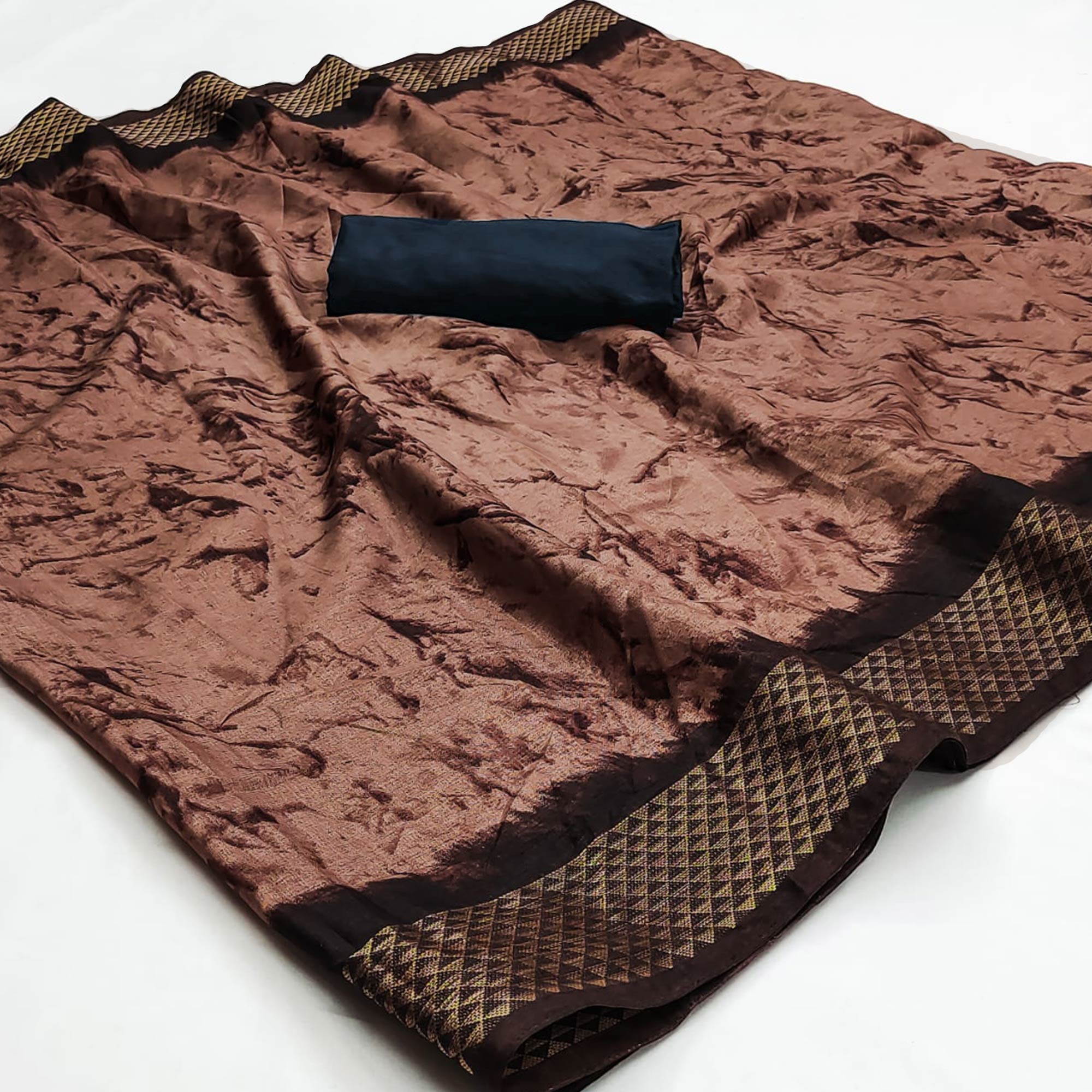 Brown Printed Art Silk Saree
