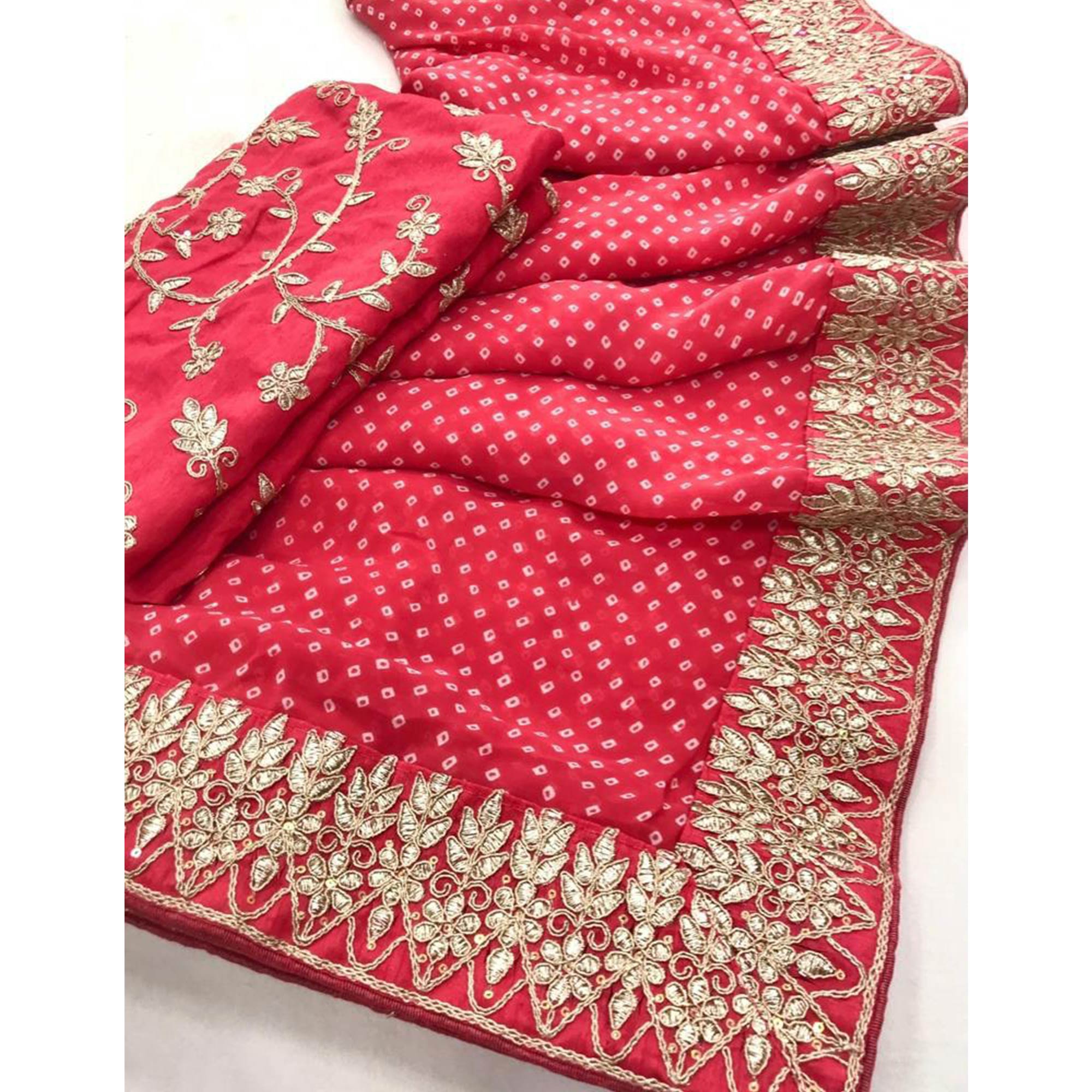 Pink Bandhani Printed With Embroidered Border Georgette Saree