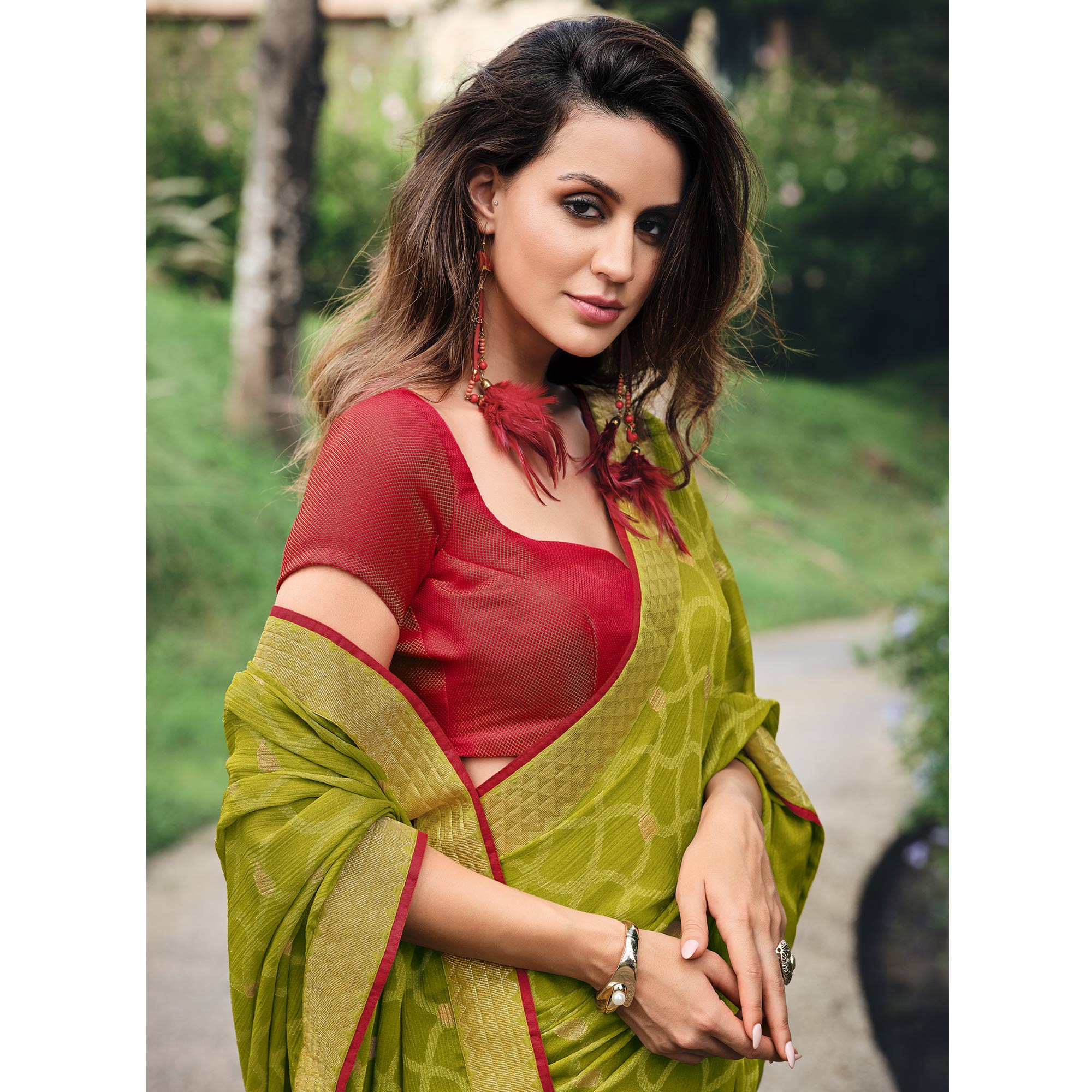 Green Printed Chiffon Saree