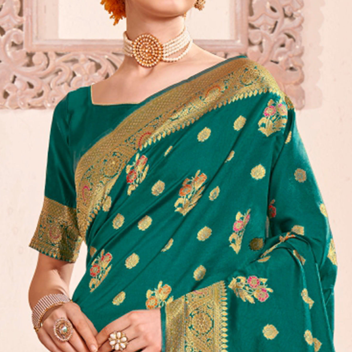 Rama Green Woven Art Silk Saree