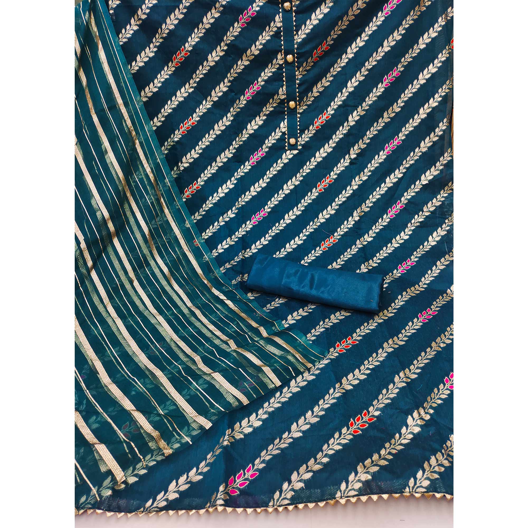 Blue Woven Banarasi Silk Dress Material