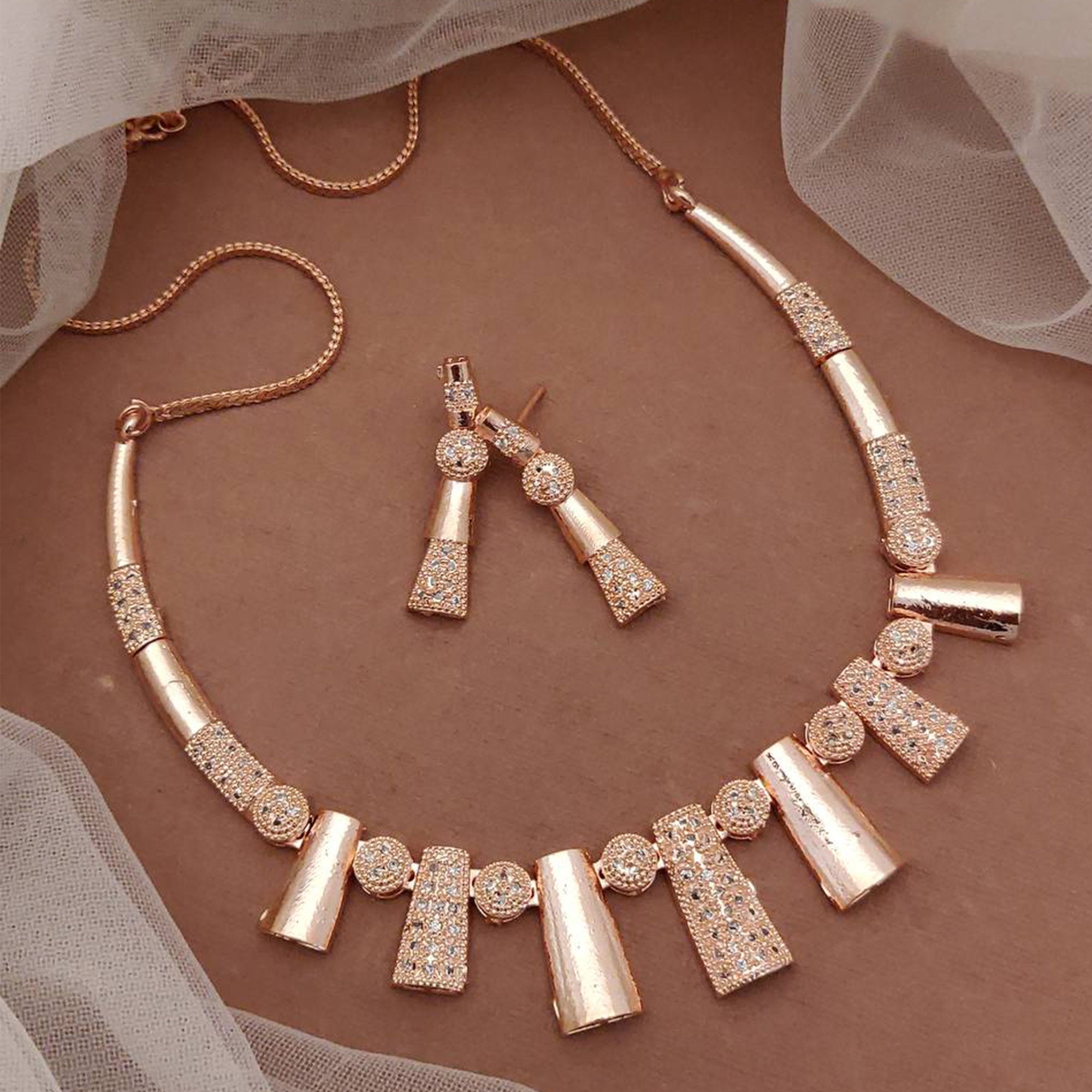 Rose Gold American Diamond Premium Alloy Necklace set
