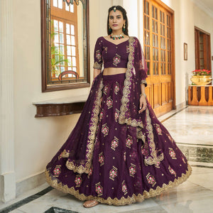 Purple Sequins Embroidered Organza Lehenga Choli