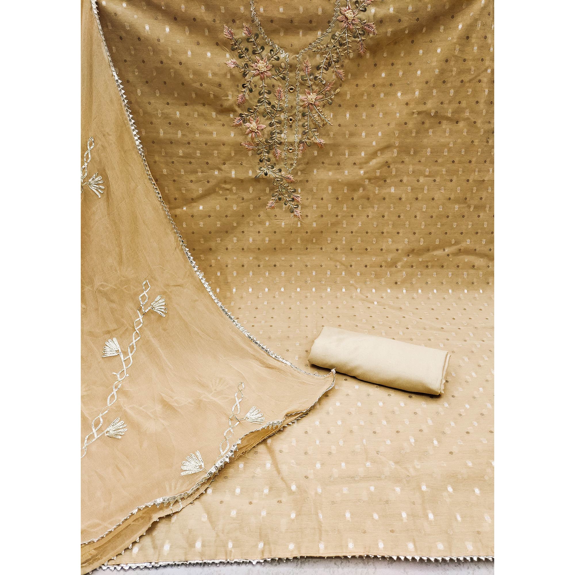 Chikoo Woven Chanderi Dress Material