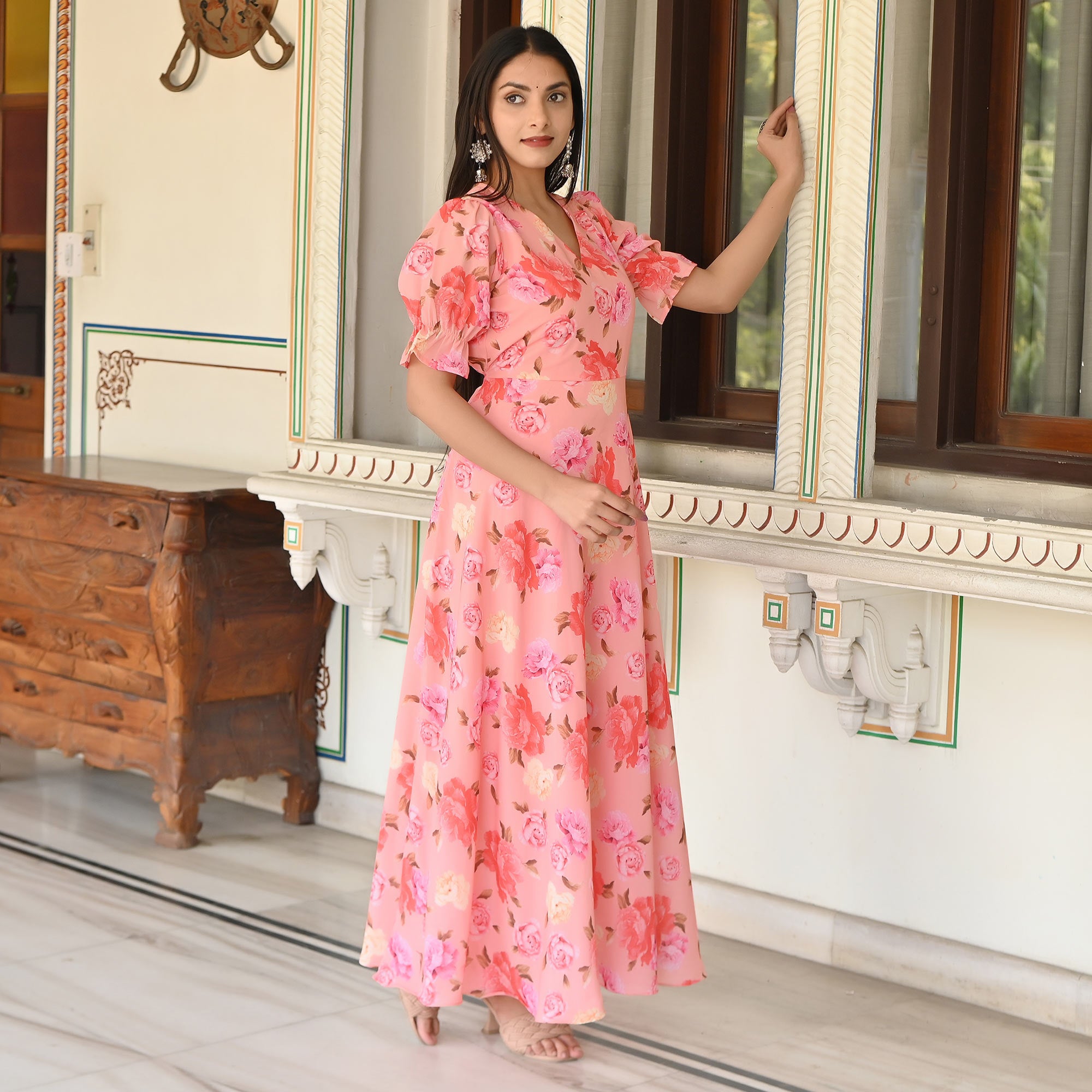 Peach Digital Printed Georgette Gown