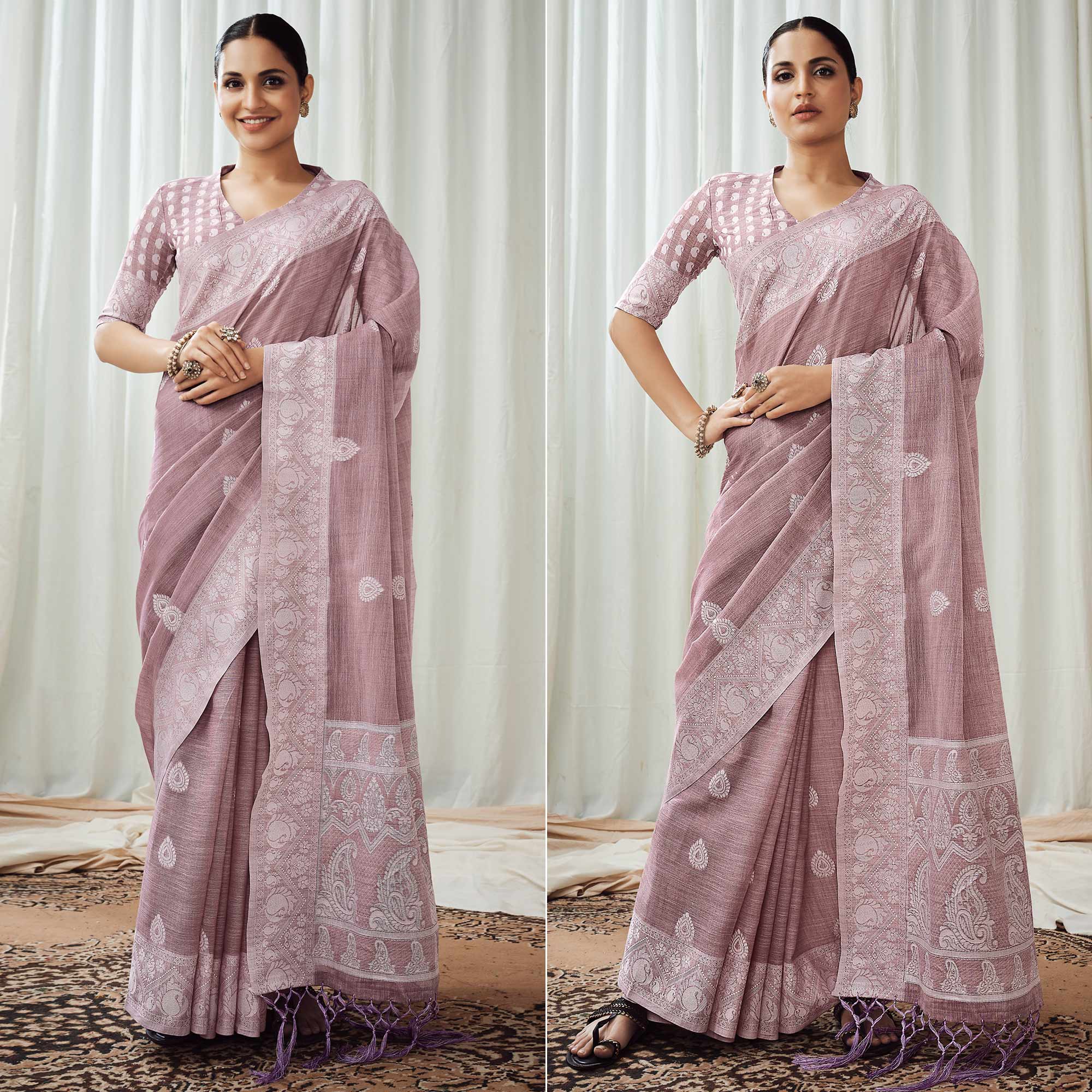 Light Purple Woven Linen Saree