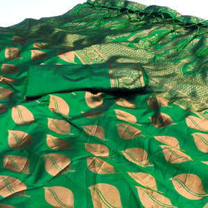 Green Woven Art Silk Saree With Tassels