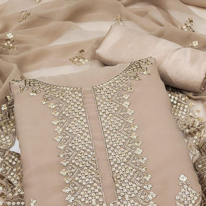 Chikoo Sequins Embroidered Organza Dress Material